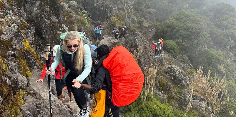 Trekkers heading to the summit of Mount Kilimanjaro