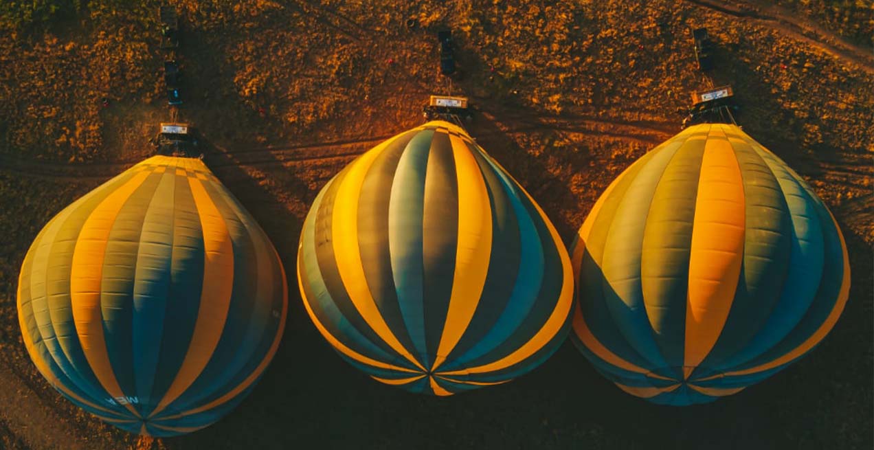 Sunrise over Serengeti plains from a hot air balloon